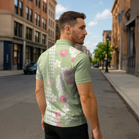 Leaf Green Hawaii Anthurium Plumeria Lei Zipper Polo Shirt
