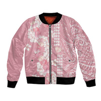 Soft Pink Hawaii Anthurium Plumeria Lei Bomber Jacket