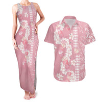Soft Pink Hawaii Anthurium Plumeria Lei Couples Matching Tank Maxi Dress and Hawaiian Shirt LT9 Pink - Polynesian Pride