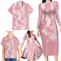Soft Pink Hawaii Anthurium Plumeria Lei Family Matching Long Sleeve Bodycon Dress and Hawaiian Shirt LT9 - Polynesian Pride