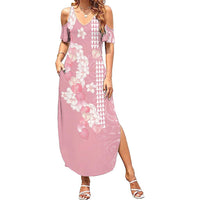Soft Pink Hawaii Anthurium Plumeria Lei Family Matching Summer Maxi Dress and Hawaiian Shirt LT9 Mom's Dress Pink - Polynesian Pride