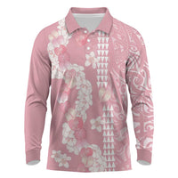 Soft Pink Hawaii Anthurium Plumeria Lei Long Sleeve Polo Shirt