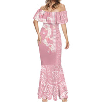 Soft Pink Hawaii Anthurium Plumeria Lei Mermaid Dress