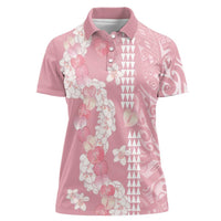 Soft Pink Hawaii Anthurium Plumeria Lei Women Polo Shirt