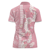 Soft Pink Hawaii Anthurium Plumeria Lei Women Polo Shirt