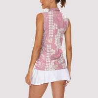 Soft Pink Hawaii Anthurium Plumeria Lei Women Sleeveless Polo Shirt