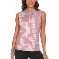 Soft Pink Hawaii Anthurium Plumeria Lei Women Sleeveless Polo Shirt
