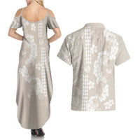Suede Beige Hawaii Anthurium Plumeria Lei Couples Matching Summer Maxi Dress and Hawaiian Shirt LT9 - Polynesian Pride