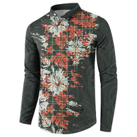 Hawaii Tartan With Hibiscus Button Sweatshirt Polynesian Pattern Vintage