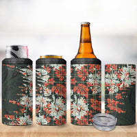 Hawaii Tartan With Hibiscus 4 in 1 Can Cooler Tumbler Polynesian Pattern Vintage