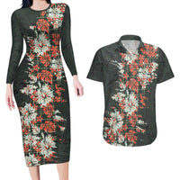 Hawaii Tartan With Hibiscus Couples Matching Long Sleeve Bodycon Dress and Hawaiian Shirt Polynesian Pattern Vintage LT9 Dark Green - Polynesian Pride