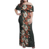 Hawaii Tartan With Hibiscus Family Matching Off Shoulder Maxi Dress and Hawaiian Shirt Polynesian Pattern Vintage LT9 Mom's Dress Dark Green - Polynesian Pride