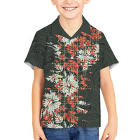 Hawaii Tartan With Hibiscus Family Matching Summer Maxi Dress and Hawaiian Shirt Polynesian Pattern Vintage LT9 Son's Shirt Dark Green - Polynesian Pride