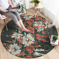 Hawaii Tartan With Hibiscus Round Carpet Polynesian Pattern Vintage