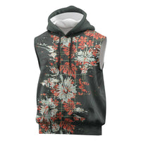 Hawaii Tartan With Hibiscus Sleeveless Hoodie Polynesian Pattern Vintage