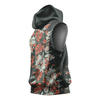 Hawaii Tartan With Hibiscus Sleeveless Hoodie Polynesian Pattern Vintage