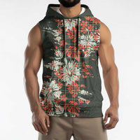 Hawaii Tartan With Hibiscus Sleeveless Hoodie Polynesian Pattern Vintage