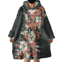 Hawaii Tartan With Hibiscus Wearable Blanket Hoodie Polynesian Pattern Vintage