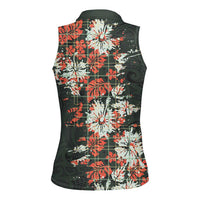 Hawaii Tartan With Hibiscus Women Sleeveless Polo Shirt Polynesian Pattern Vintage