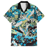 Japanese Hawaiian Crane Family Matching Off The Shoulder Long Sleeve Dress and Hawaiian Shirt Blue Tapa Patchwork Pattern LT9 Dad's Shirt - Short Sleeve Blue - Polynesian Pride