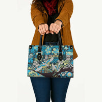 Japanese Hawaiian Crane Leather Bag Blue Tapa Patchwork Pattern