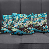 Japanese Hawaiian Crane Pillow Cover Blue Tapa Patchwork Pattern