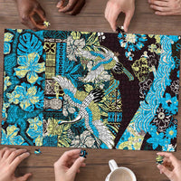 Japanese Hawaiian Crane Puzzle Blue Tapa Patchwork Pattern