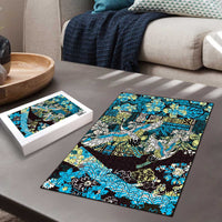 Japanese Hawaiian Crane Puzzle Blue Tapa Patchwork Pattern