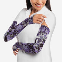 Japanese Hawaiian Crane Arm Sleeves Purple Tapa Patchwork Pattern