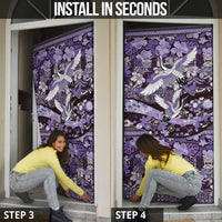Japanese Hawaiian Crane Door Cover Purple Tapa Patchwork Pattern