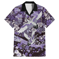 Japanese Hawaiian Crane Family Matching Long Sleeve Bodycon Dress and Hawaiian Shirt Purple Tapa Patchwork Pattern LT9 Dad's Shirt - Short Sleeve Purple - Polynesian Pride