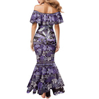 Japanese Hawaiian Crane Family Matching Mermaid Dress and Hawaiian Shirt Purple Tapa Patchwork Pattern LT9 - Polynesian Pride