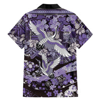 Japanese Hawaiian Crane Family Matching Off Shoulder Maxi Dress and Hawaiian Shirt Purple Tapa Patchwork Pattern LT9 - Polynesian Pride