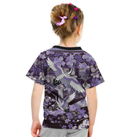 Japanese Hawaiian Crane Kid T Shirt Purple Tapa Patchwork Pattern