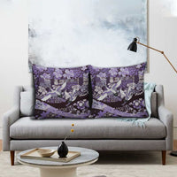Japanese Hawaiian Crane Pillow Cover Purple Tapa Patchwork Pattern
