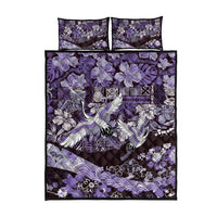 Japanese Hawaiian Crane Quilt Bed Set Purple Tapa Patchwork Pattern