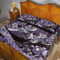 Japanese Hawaiian Crane Quilt Bed Set Purple Tapa Patchwork Pattern