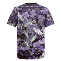 Japanese Hawaiian Crane Rugby Jersey Purple Tapa Patchwork Pattern