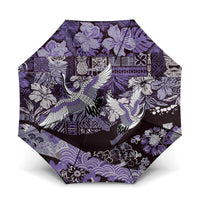 Japanese Hawaiian Crane Umbrella Purple Tapa Patchwork Pattern