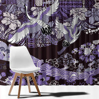 Japanese Hawaiian Crane Window Curtain Purple Tapa Patchwork Pattern