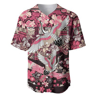 Japanese Hawaiian Crane Baseball Jersey Soft Pink Tapa Patchwork Pattern