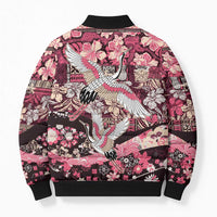Japanese Hawaiian Crane Bomber Puffer Jacket Soft Pink Tapa Patchwork Pattern