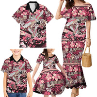 Japanese Hawaiian Crane Family Matching Mermaid Dress and Hawaiian Shirt Soft Pink Tapa Patchwork Pattern LT9 - Polynesian Pride