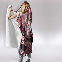 Japanese Hawaiian Crane Hooded Blanket Soft Pink Tapa Patchwork Pattern