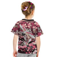 Japanese Hawaiian Crane Kid T Shirt Soft Pink Tapa Patchwork Pattern