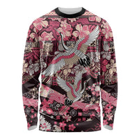 Japanese Hawaiian Crane Long Sleeve Shirt Soft Pink Tapa Patchwork Pattern