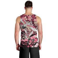 Japanese Hawaiian Crane Men Tank Top Soft Pink Tapa Patchwork Pattern
