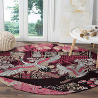 Japanese Hawaiian Crane Round Carpet Soft Pink Tapa Patchwork Pattern