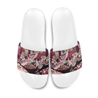 Japanese Hawaiian Crane Slide Sandals Soft Pink Tapa Patchwork Pattern