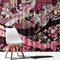 Japanese Hawaiian Crane Window Curtain Soft Pink Tapa Patchwork Pattern